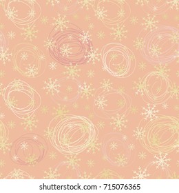 Seamless pattern of snowflakes and an abstract circles. Vector background. The idea for the New Year. It can be used to design websites, postcards, etc.