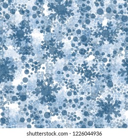 Seamless pattern. snowflakes among the round spots and winter camouflage.