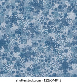 Seamless pattern. snowflakes among the round spots and winter camouflage.