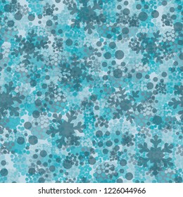 Seamless pattern. snowflakes among the round spots and winter camouflage.