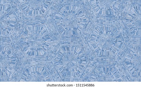 Seamless pattern. Snowflakes arranged in a honeycomb structure. Randomly painted elements. Ice crystals.