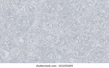 Seamless pattern. Snowflakes arranged in a honeycomb structure. Randomly painted elements. Ice crystals.