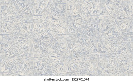 Seamless pattern. Snowflakes arranged in a honeycomb structure. Randomly painted elements. Ice crystals.