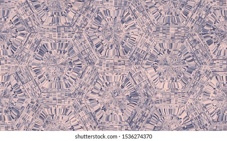 Seamless pattern. Snowflakes arranged in a honeycomb structure. Randomly painted elements. Ice crystals.