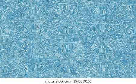 Seamless pattern. Snowflakes arranged in a honeycomb structure. Randomly painted elements. Ice crystals.