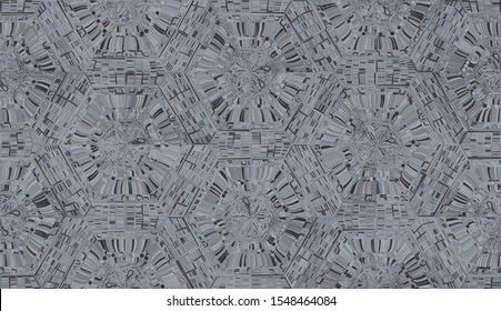 Seamless pattern. Snowflakes arranged in a honeycomb structure. Randomly painted elements. Ice crystals.