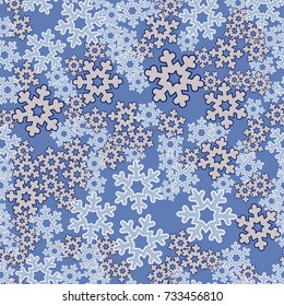 Seamless pattern. Snowflakes are arranged in random order.