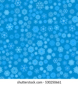 Seamless pattern of snowflakes. Blue background.
