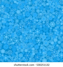 Seamless pattern of snowflakes. Blue background.