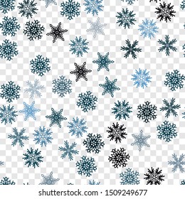 Seamless pattern. Snowflakes. Blue chaos. Transparent background. Editable.
