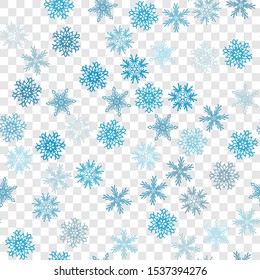 Seamless pattern. Snowflakes. Blue chaos. Transparent background. Editable.