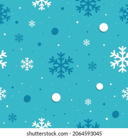 Seamless pattern with snowflakes in blue and white colors. New year and Christmas design for fabric, gift paper, social media banner, background, cover and print on a different product.