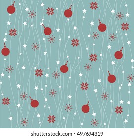 Seamless pattern with snowflakes and bolls. Christmas background.