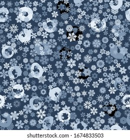 Nahtloses Muster. Schneeflocken. Chaos.Blauer Hintergrund. Bearbeitbar.