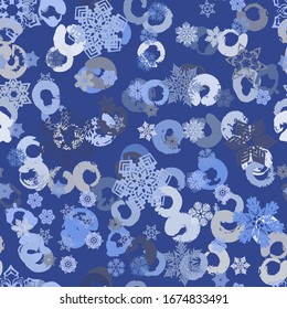 Seamless pattern. Snowflakes. Chaos. White background. Editable.
