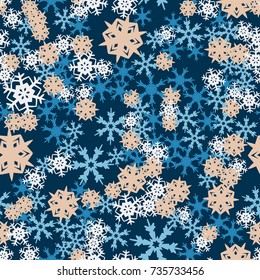 Seamless pattern. Snowflakes in a chaotic dance. Glamorous camouflage.