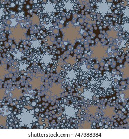 Seamless pattern. Snowflakes in a chaotic vortex. Figure for use in three-dimensional graphics, textiles and design. Five colors.