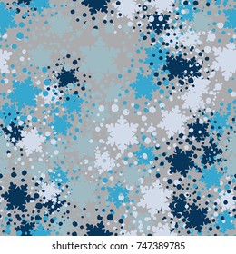 Seamless pattern. Snowflakes in a chaotic vortex. Figure for use in three-dimensional graphics, textiles and design. Five colors.