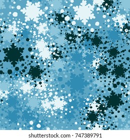 Seamless pattern. Snowflakes in a chaotic vortex. Figure for use in three-dimensional graphics, textiles and design. Five colors.
