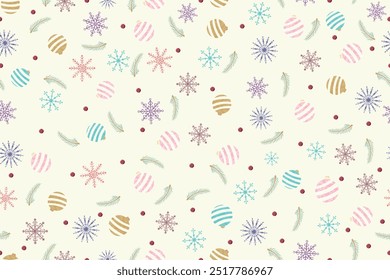 seamless pattern of snowflakes and christmas balls