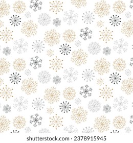 Seamless pattern of snowflakes, Christmas design for greeting card. Vector illustration, merry xmas snow flake header or banner, wallpaper or backdrop decor