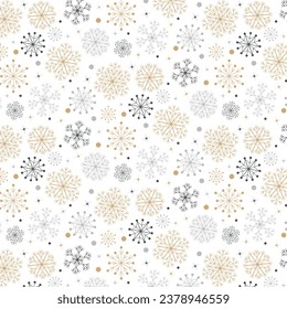 Seamless pattern of snowflakes, Christmas design for greeting card. Vector illustration, merry xmas snow flake header or banner, wallpaper or backdrop decor