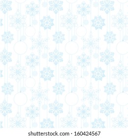 Seamless pattern of snowflakes and Christmas tree balls