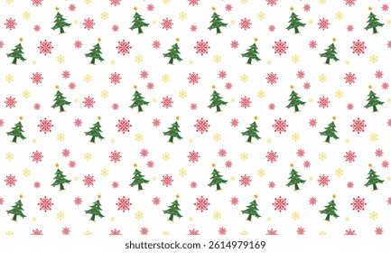 Seamless pattern with snowflakes and Christmas tree on transparent background. Wrapping paper concept. Banner. Vector illustration.