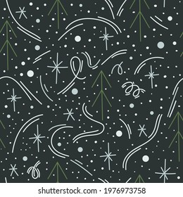 Seamless pattern with snowflakes and Christmas trees 