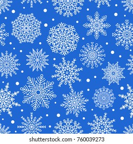 Seamless pattern with snowflakes created from ornamental patterns geometric elements vector illustration winter symbols on dark blue background