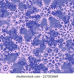 Seamless pattern with snowflakes. Decorative violet background. Colorful vector illustration.