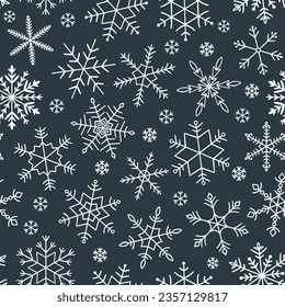 Seamless pattern of snowflakes doodle.  Winter holiday decoration in sketch style.  Hand drawn vector illustration 