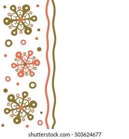 Seamless pattern with snowflakes, doodles and dots in green colors on white background. Watercolor painting effect. Handmade drawing. For the Christmas design and decoration with place for your text.
