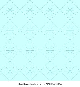 Seamless pattern with snowflakes dots on a light blue background with intersecting small aquamarine dots.