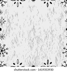 Seamless pattern with snowflakes at the edges.Old textured backgraund for new year design postcard,banner, brochure,invitation,card.There is space for your text.Vector illustratration in winter style.