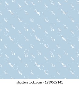 Seamless pattern with snowflakes and fir branches. Vector illustration.