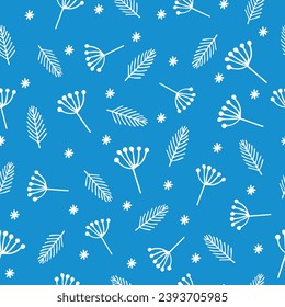 Seamless pattern with snowflakes and fir branches. Winter seamless background. Vector illustration.