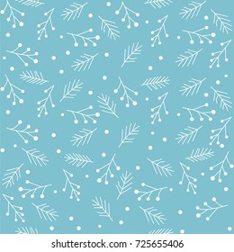 Seamless pattern with snowflakes and fir branches. Vector illustration.