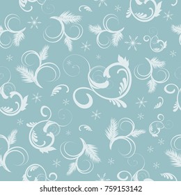 Seamless pattern with snowflakes and fir branches. Vector Illustration. Holiday Collection.