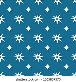 Seamless pattern with snowflakes. Flat design.  Holiday New Year or Christmas vector illustration. Design element for banner, wallpaper, wrapping paper or fabric.