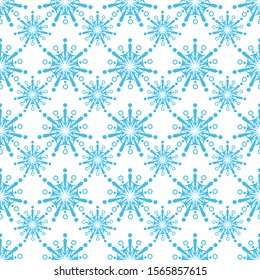 Seamless pattern with snowflakes. Flat design.  Holiday New Year or Christmas vector illustration. Design element for banner, wallpaper, wrapping paper or fabric.