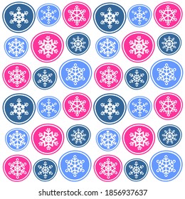 Seamless pattern with snowflakes. Flat design.  Holiday New Year or Christmas vector illustration. Design element for banner, wallpaper, wrapping paper or fabric.