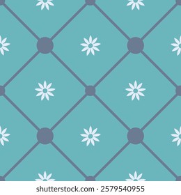 Seamless pattern of snowflakes and flowers with a network of interconnected molecules and atoms representing science, technology and communication, seamless fabric pattern