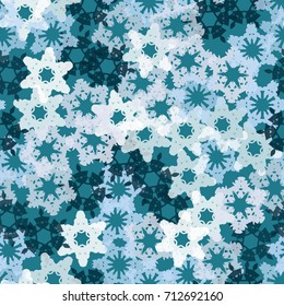 Seamless pattern. Snowflakes forming a chaotic pattern of glamorous camouflage. The picture is intended for clothing and a background for celebrating the identity.