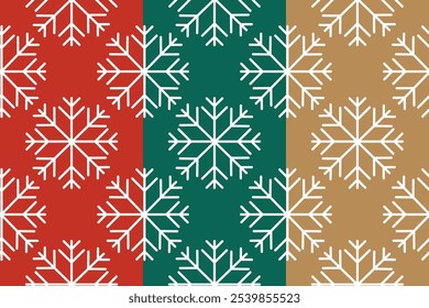 Copos de nieve sin patrón. Fondo geométrico en Navidades de estilo invernal rojo verde oro gris crema. Elemento del arte de la Plantilla del Vector para la tarjeta de felicitación del año Nuevo.