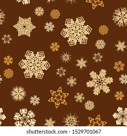 Seamless pattern. Snowflakes. Golden chaos. Editable.