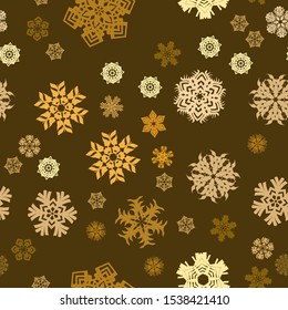 Seamless pattern. Snowflakes. Golden chaos. Editable.