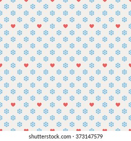 seamless pattern with snowflakes and hearts