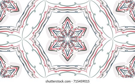 Seamless pattern. Snowflakes in a hexagonal frame. White background.