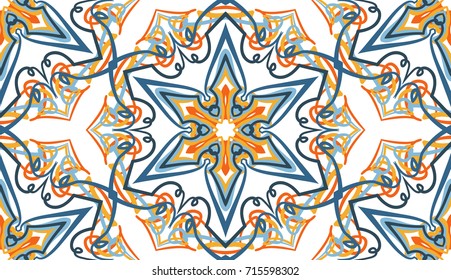 Seamless pattern. Snowflakes in honeycomb structure. White background.